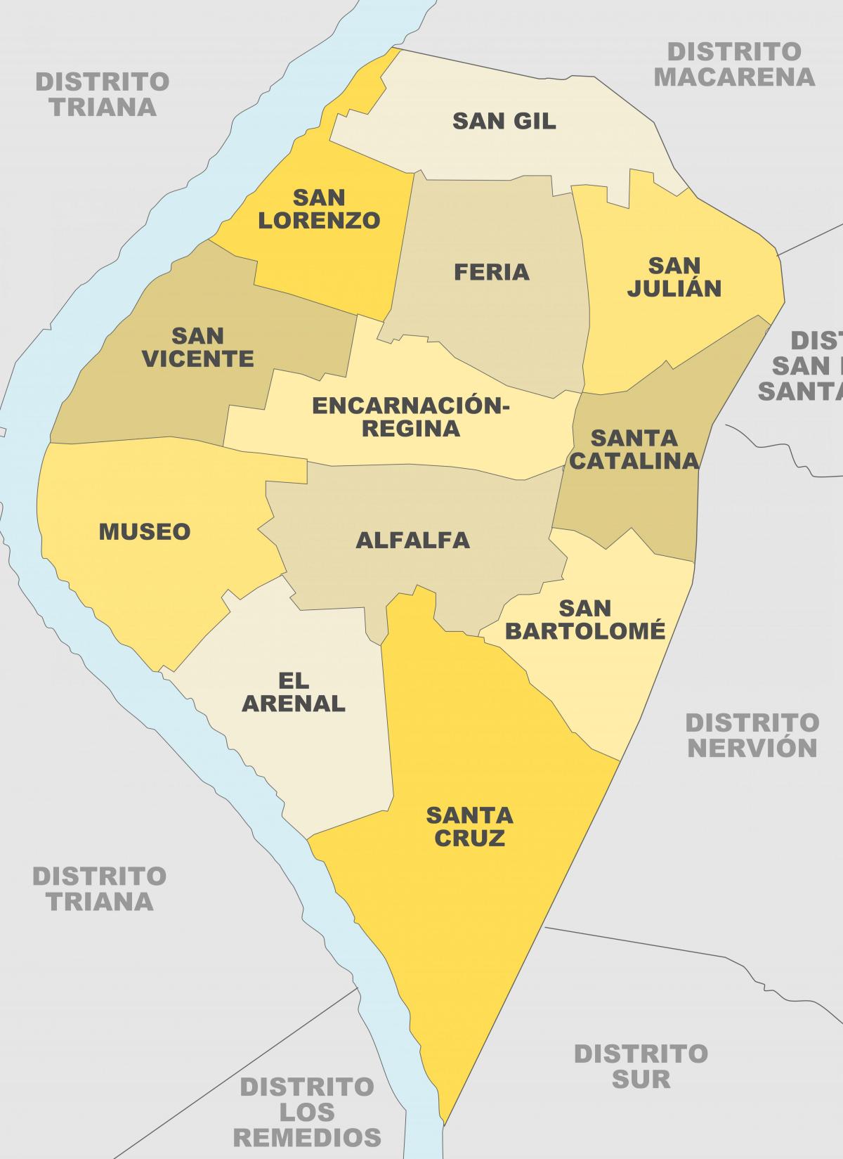 Kaart van de wijken van Sevilla