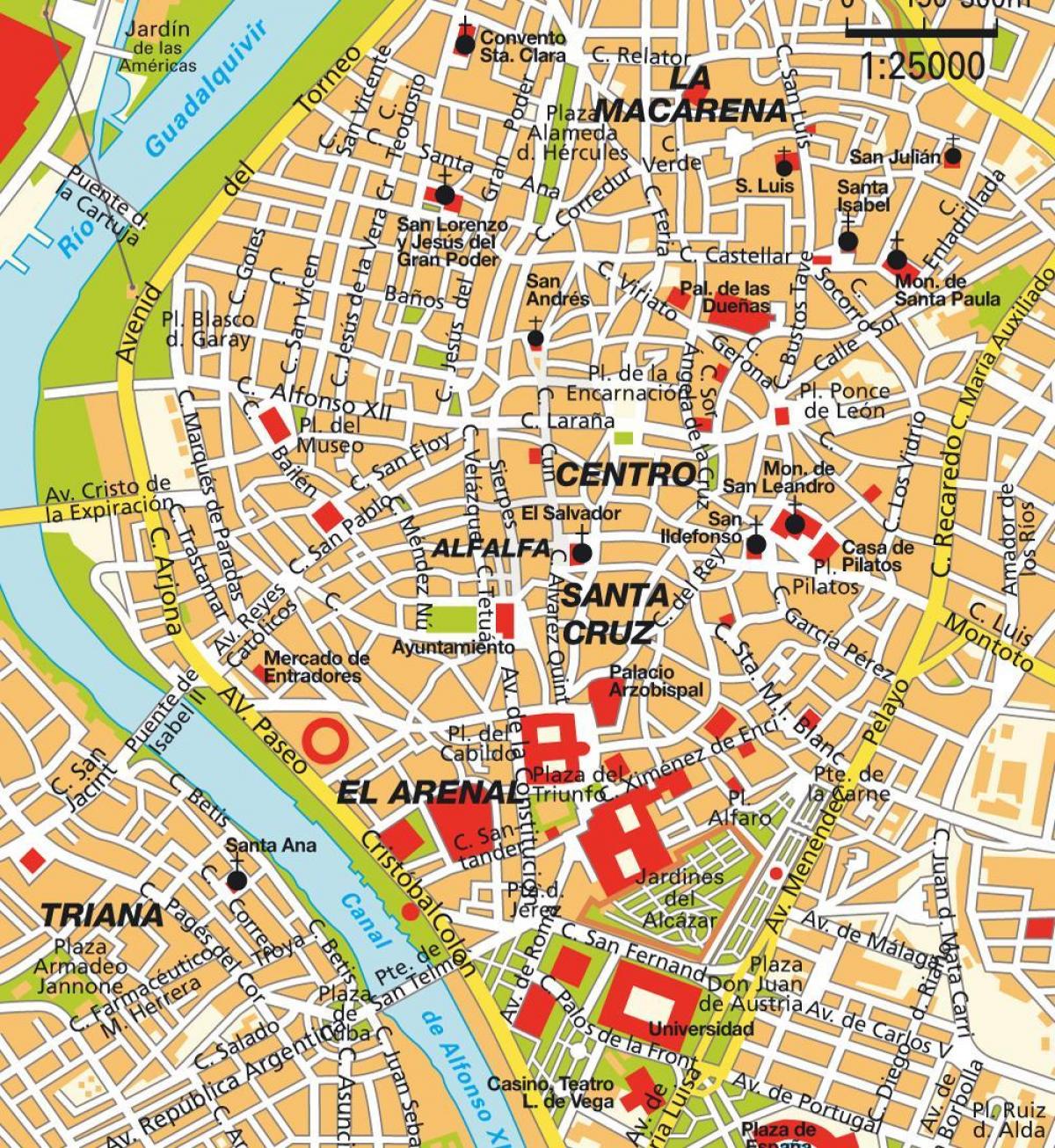 Kaart van het centrum van Sevilla