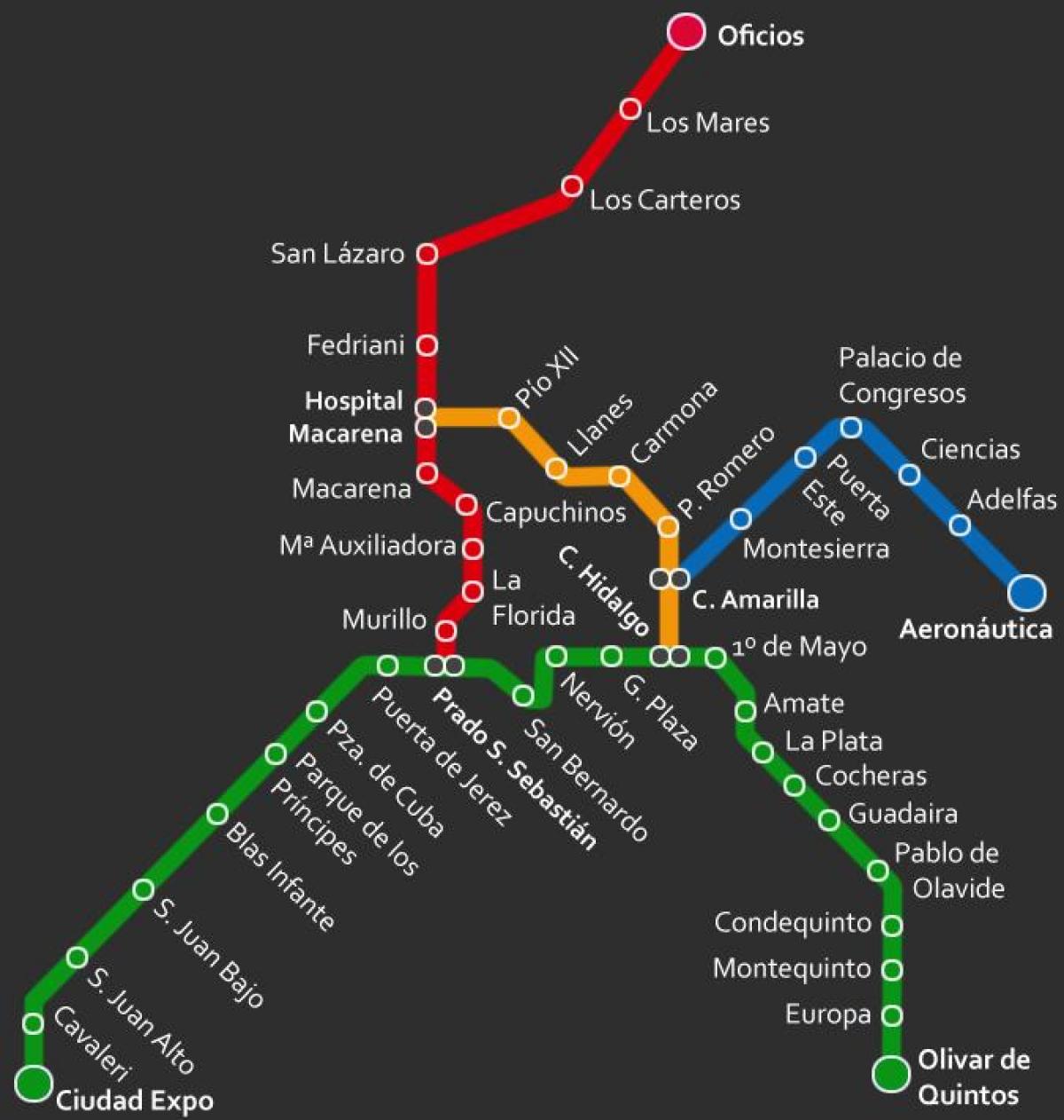 Kaart van het metrostation van Sevilla