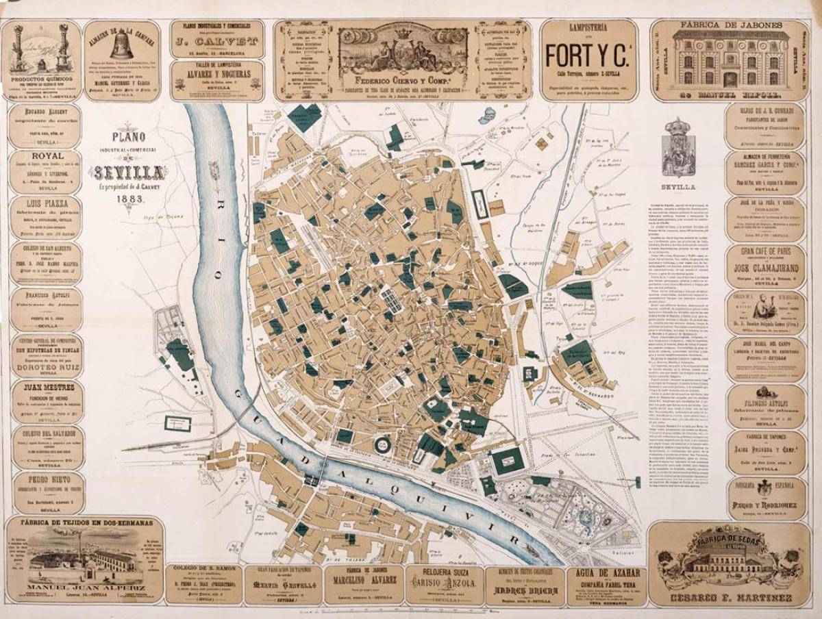 Antieke kaart van Sevilla